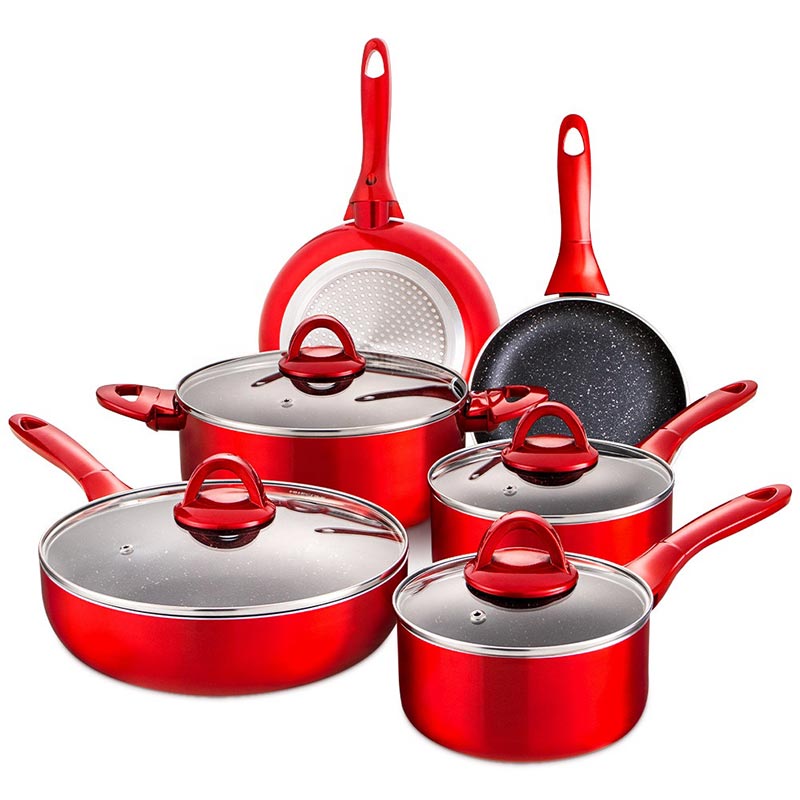Set da 10 padelle e padelle per bistecche in alluminio con coperchio