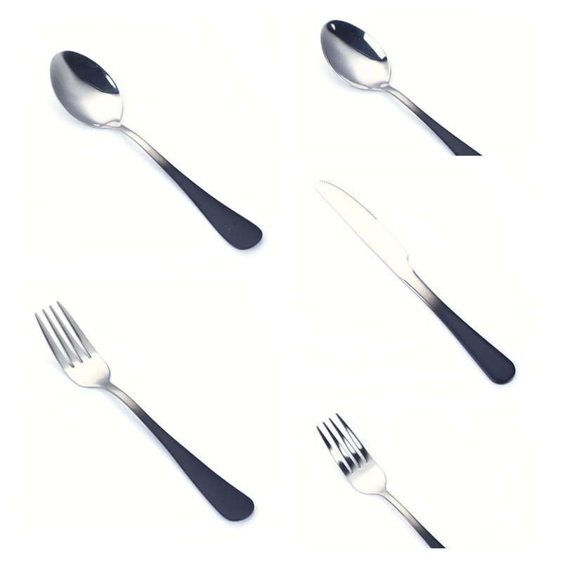 Set di coltelli, forchette, cucchiai da zuppa, stoviglie per hotel nere placcate in titanio